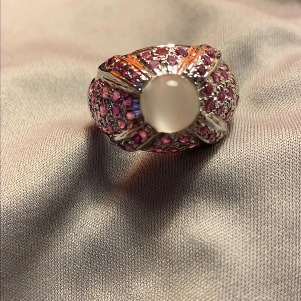 Size 10 Ruby and Cateye Moonstone hand set .925